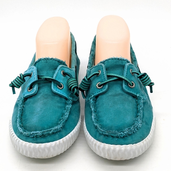 Sperry Sayel Turquoise Blue Canvas Slip On Loafers Women's Size 7.5 - Picture 2 of 6